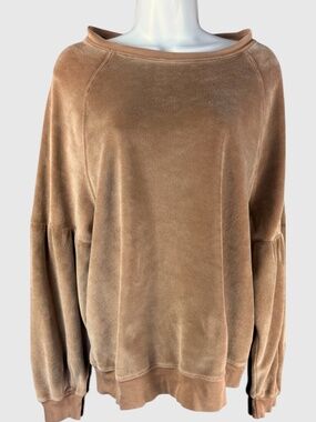 Dylan Cotton Velour Sweatshirt Caramel Brown Raglan Balloon Sleeve Top Small
